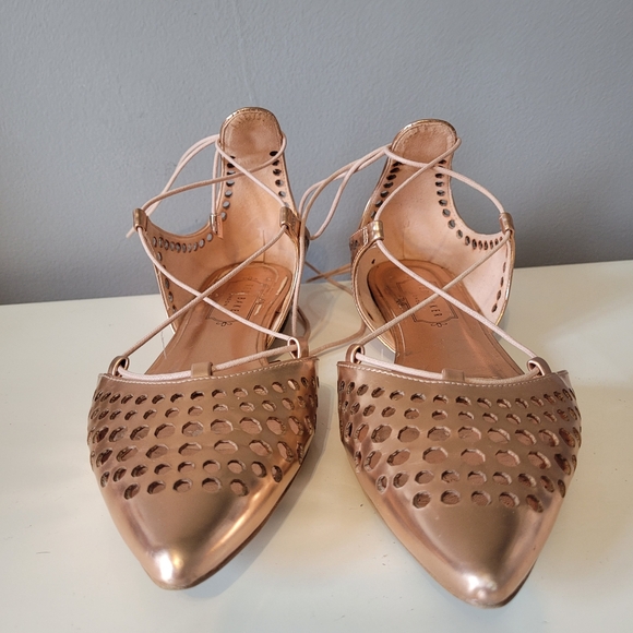 Ted Baker Cerez Rose Gold Metallic Lace Up Flats, GUC, Size 37 - Picture 2 of 12